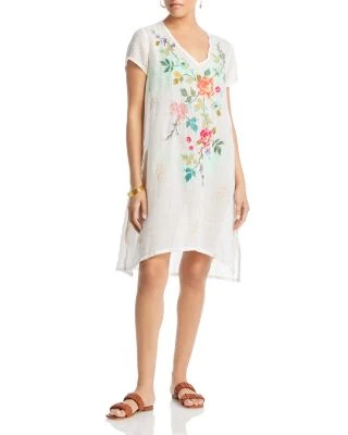 Adele Linen Short Sleeve V Neck Dress - Johnny Was 3 Adele Linen Short Sleeve V Neck Dress - Johnny Was