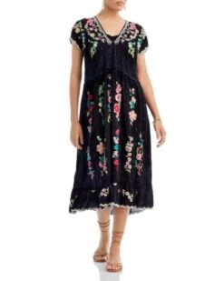 Ezra Embroidered Midi Dress - Johnny Was
