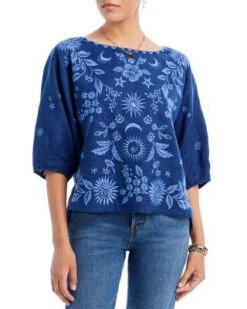 Oleander Embroidered Linen Top - Johnny Was