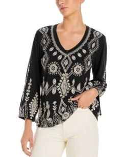 Liona V Neck Kimono Sleeve Top - Johnny Was