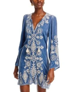 Liona Embroidered Velvet Tunic Dress - Johnny Was