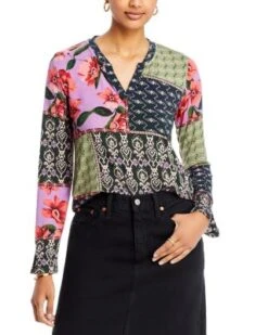 Zanda Split Neck Patchwork Top - Johnny Was
