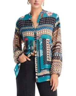 Mykee Tori Printed Button Front Blouse - Johnny Was