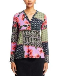 Zanda Split Neck Patchwork Top - Johnny Was -Johnny Was 13175082 fpx