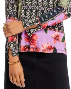 Zanda Split Neck Patchwork Top - Johnny Was -Johnny Was 13175088 fpx