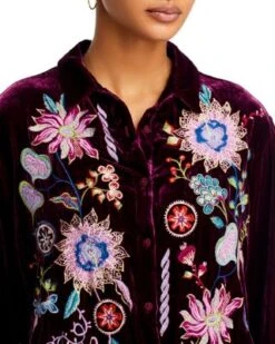 Pacifica Embroidered Velvet Blouse - Johnny Was -Johnny Was 13196324 fpx