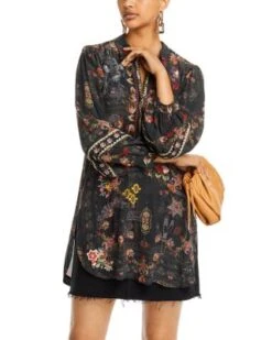 Aggie Embroidered Silk Tunic - Johnny Was