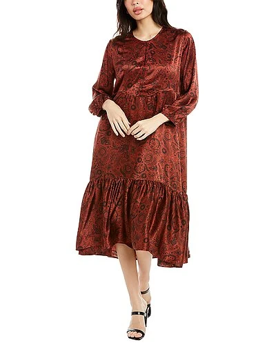 Johnny Was Rust Asteria Tiered Silk Dress Women 3 Johnny Was Rust Asteria Tiered Silk Dress Women