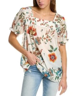 Johnny Was Ekru Ardell Puff Sleeve Top Women