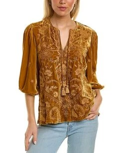Johnny Was Arzella Relaxed Velvet Silk-Blend Blouse Women