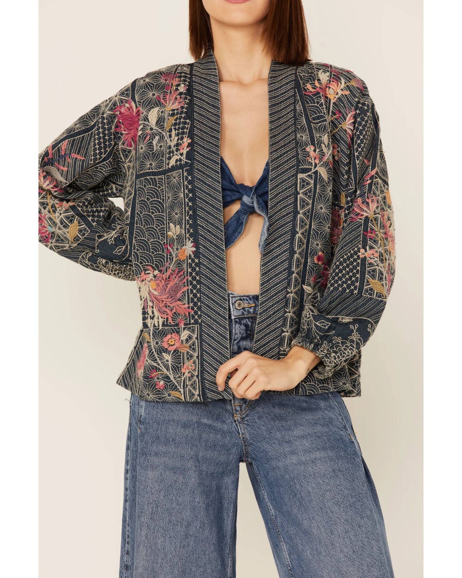 Johnny Was Women's Viviana Bishop Sleeve Denim Kimono 5 Johnny Was Women's Viviana Bishop Sleeve Denim Kimono - Image 3