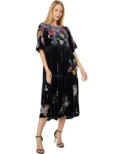 Johnny Was Tiarei Velvet Raglan Tiered Dress