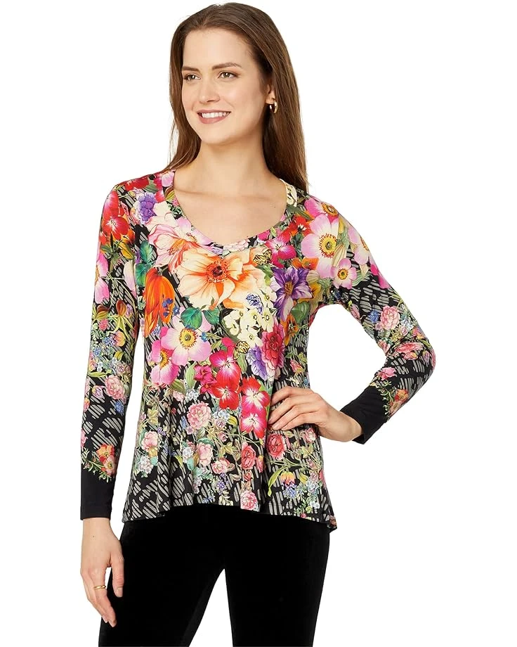 Johnny Was Rosey Rain Favorite Long Sleeve V-Neck Swing Tee 3 Johnny Was Rosey Rain Favorite Long Sleeve V-Neck Swing Tee