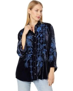 Johnny Was Azure Velvet Kimono Sleeve Shirt