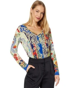 Johnny Was Wild Flower Favorite Long Sleeve V-Neck Swing Tee