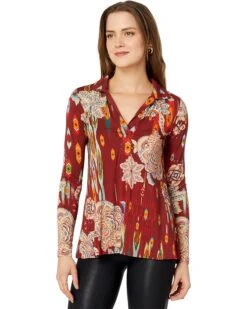 Johnny Was Feather Long Sleeve Swing Polo