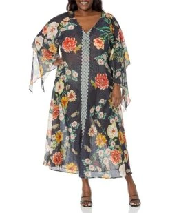 Johnny Was Plus Size Floral Border Long Dress