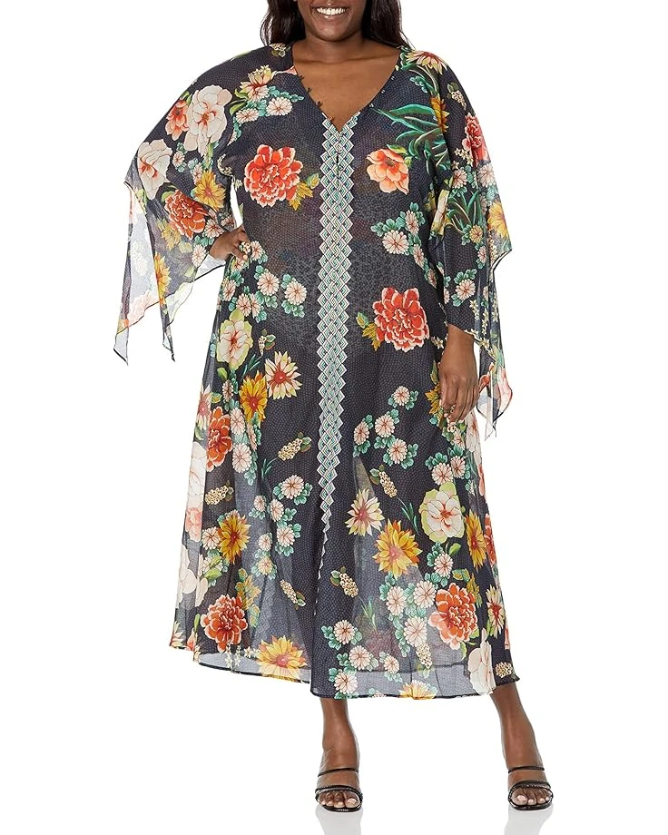 Johnny Was Plus Size Floral Border Long Dress 3 Johnny Was Plus Size Floral Border Long Dress