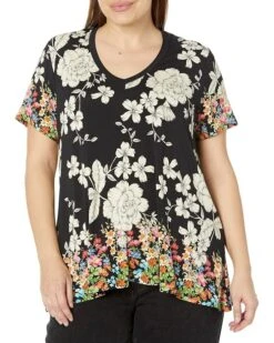 Johnny Was Plus Size Redland Favorite Short Sleeve V-Neck Swing Tee