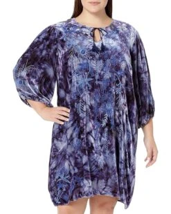 Johnny Was Plus Size Azure Velvet Relaxed Dress